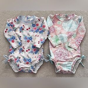 RUFFLE BUTTS Baby Girl 12 18 Months Lot 2  Floral Rash Guard Ruffle Swim Suit